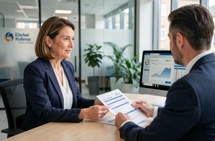 Femme consultant un conseiller bancaire pour un prêt immobilier